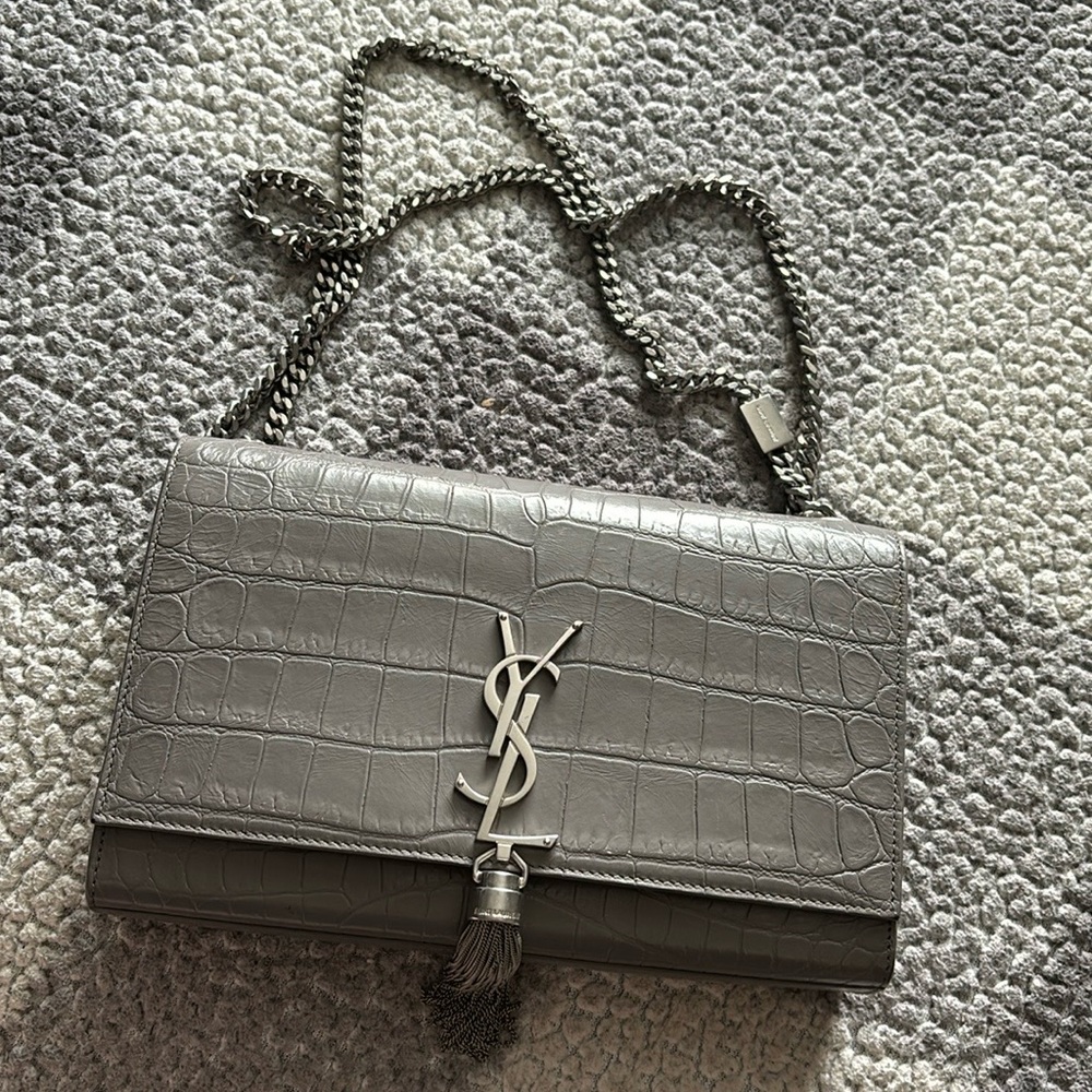 Grey Croc Embossed Yves Saint Laurent crossbody/shoulder purse